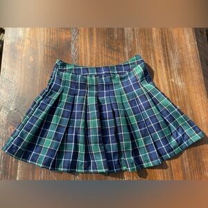 Green and Navy Plaid Pleated Mini Skirt Size S